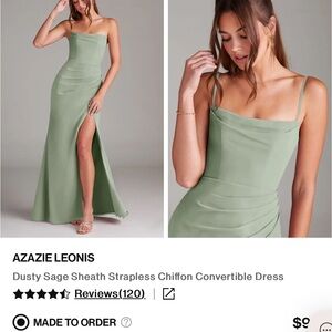 Azazie Strapless Chiffon Dress in Dusty Sage